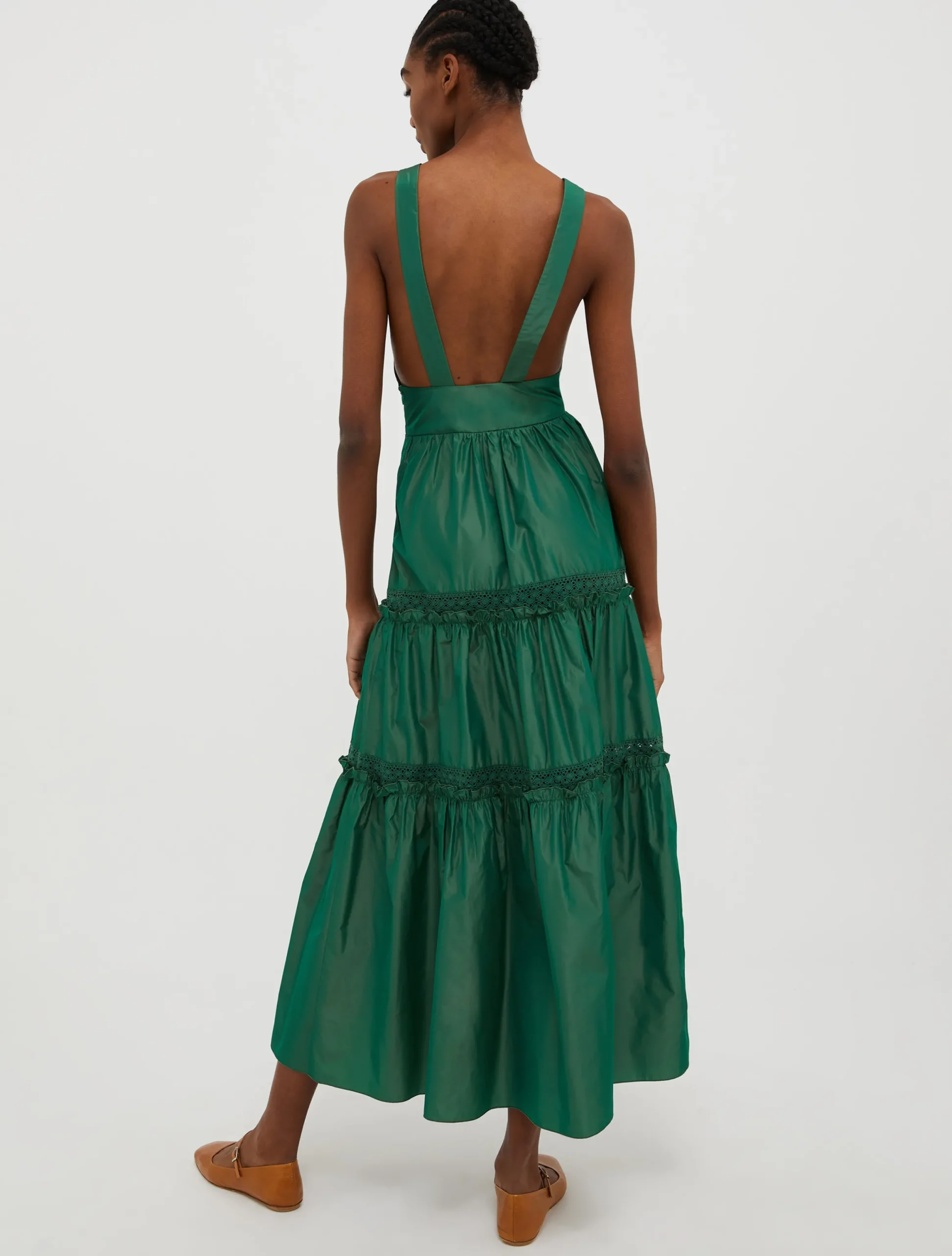 Tiered taffeta maxi dress