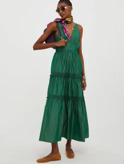 Tiered taffeta maxi dress