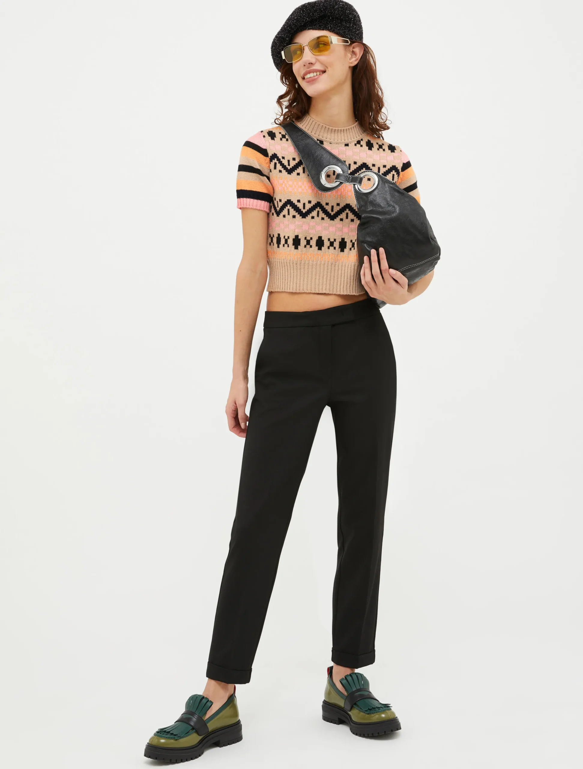 Turn-up slim-fit trousers