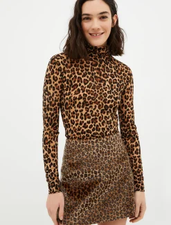 Turtleneck tulle-jersey top