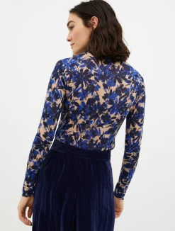 Turtleneck tulle-jersey top