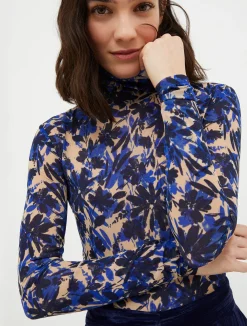 Turtleneck tulle-jersey top