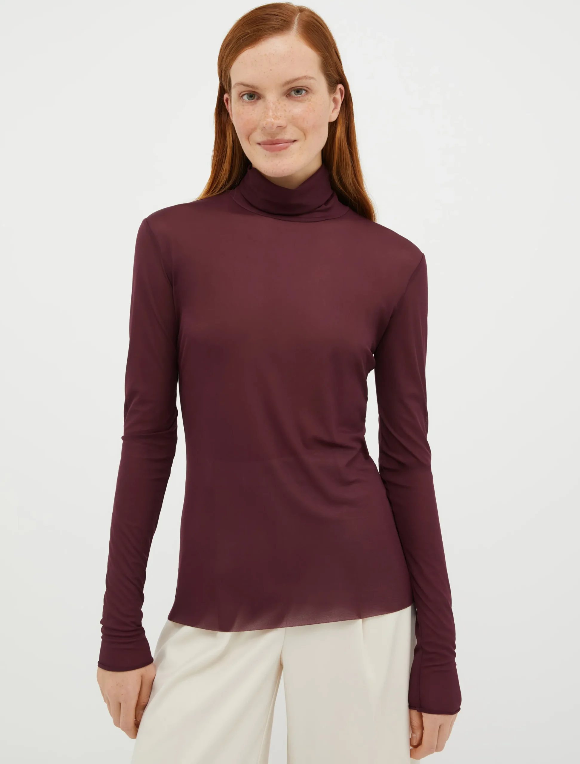 Turtleneck tulle-jersey top