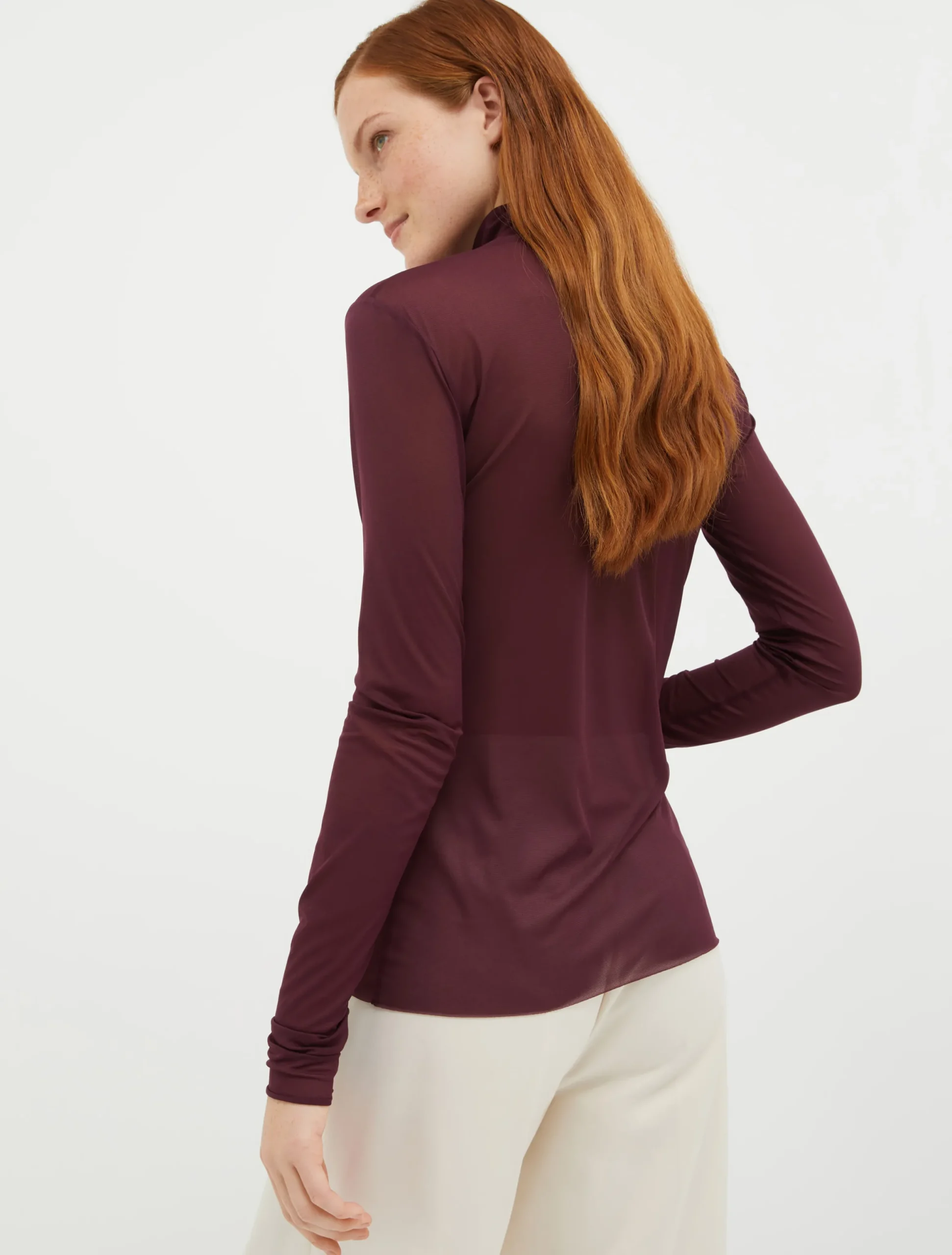 Turtleneck tulle-jersey top