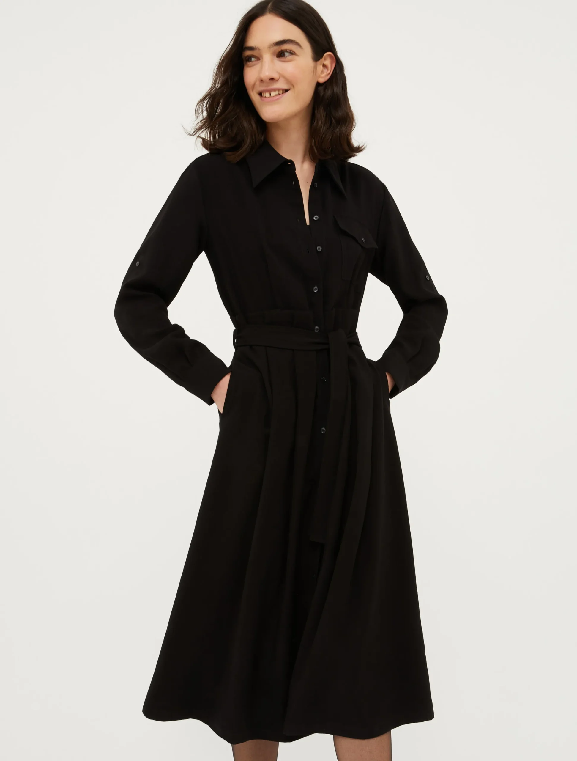 Twill midi shirt dress