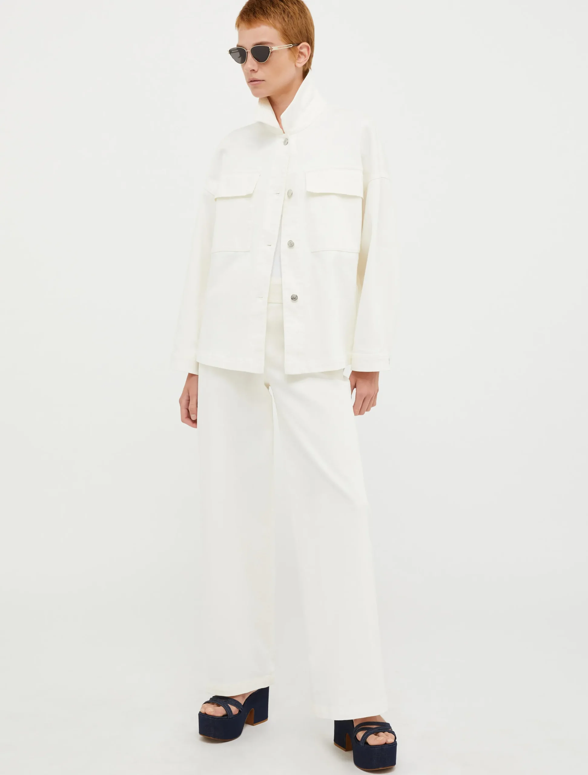Wide-leg cotton-drill trousers
