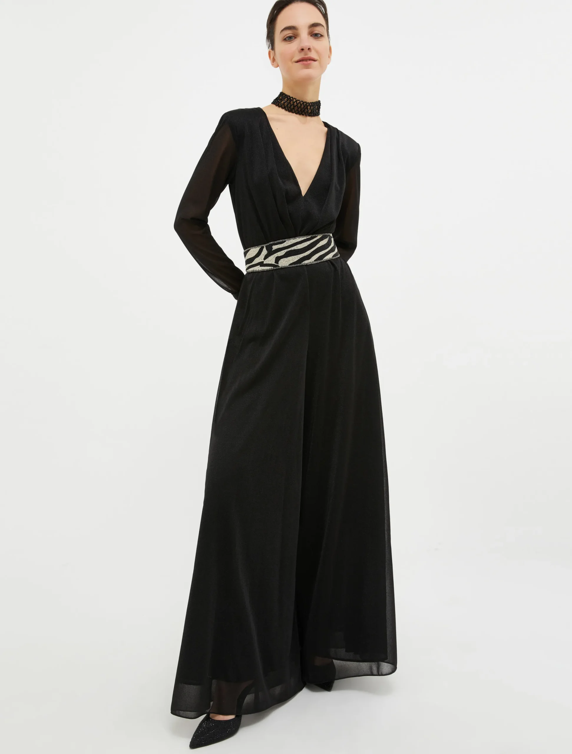 Wide-leg lurex-jersey jumpsuit