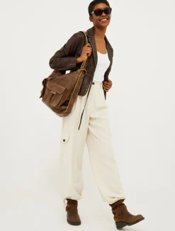 Wide-leg twill cargo trousers