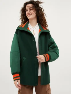 Wool and satin maxi bomber jacket