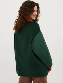 Wool and satin maxi bomber jacket