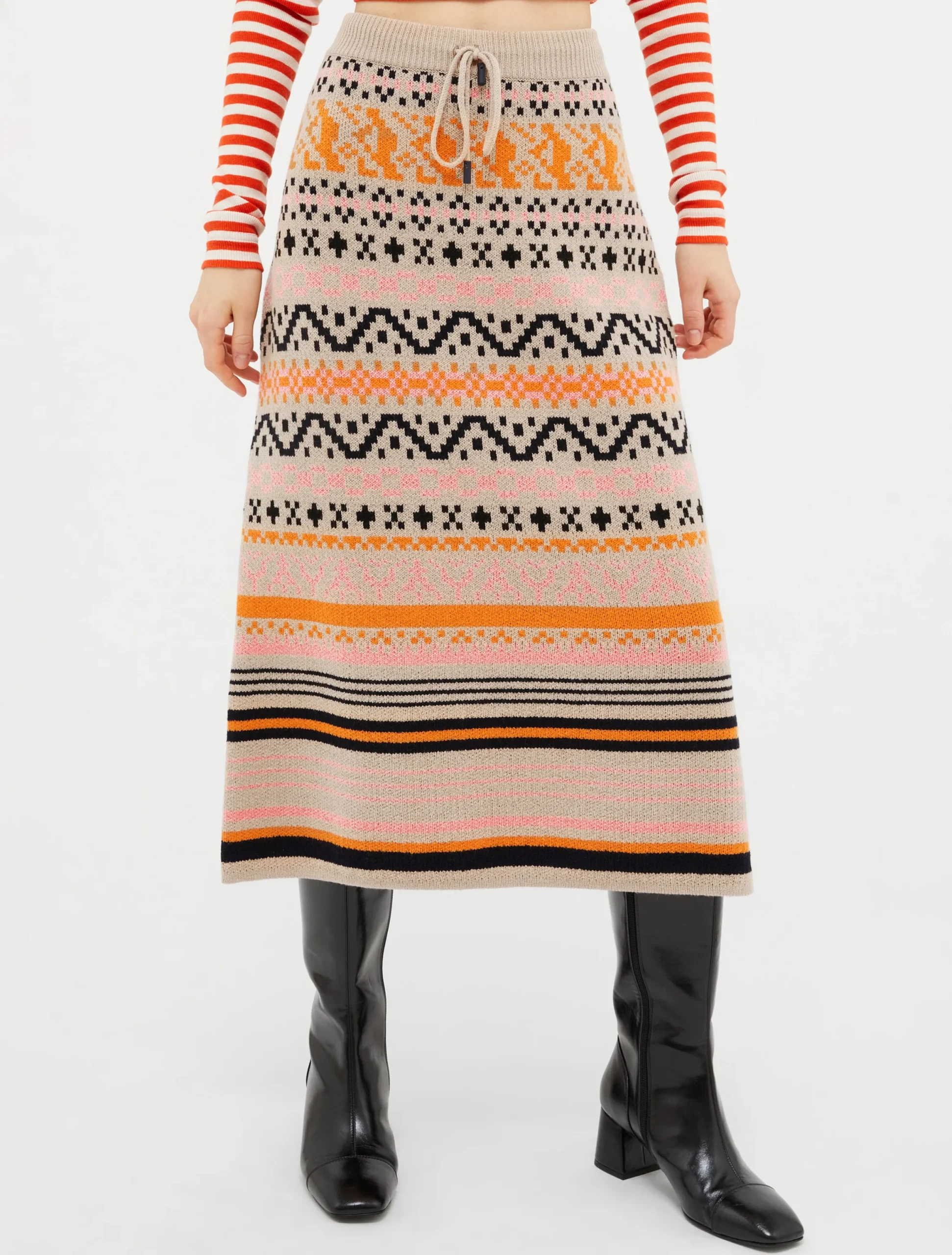 Wool-blend jacquard midi skirt