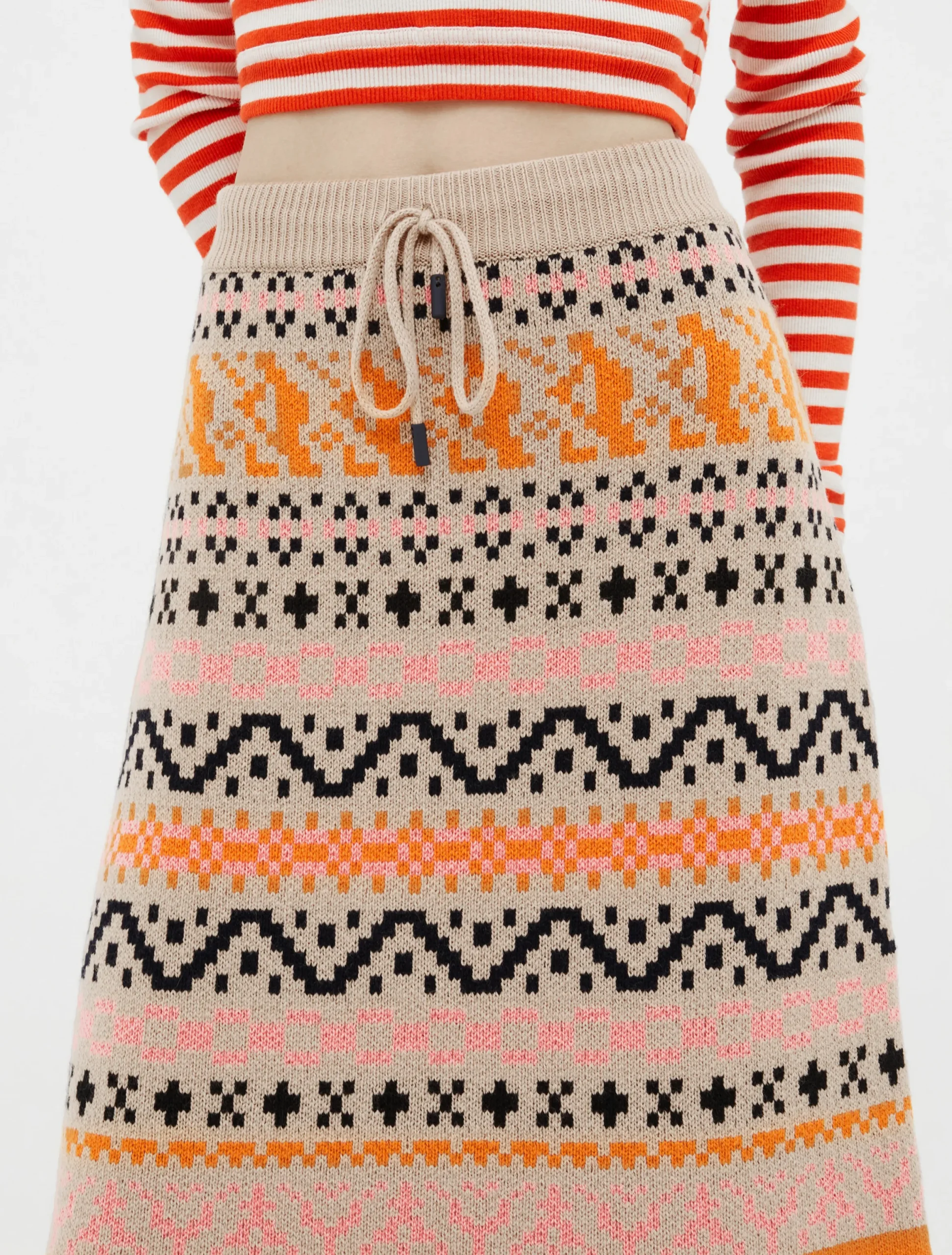 Wool-blend jacquard midi skirt